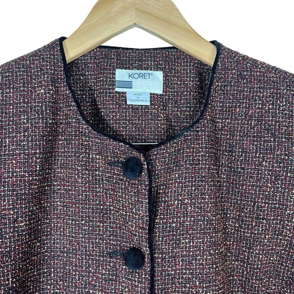 Vintage 80’s Koret Tweed Blazer Velvet Buttons Red Black Size 14 - Picture 6 of 13